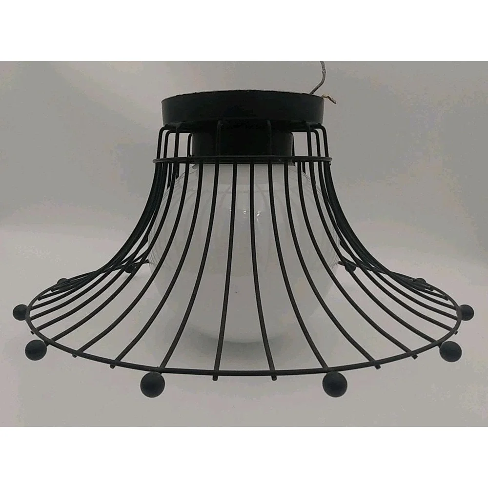 VTG Underwriters Laboratories Black Metal Wire Cage Light Fixture Flush Mount